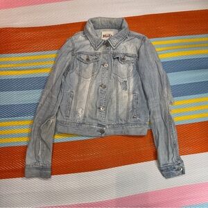 Mudd Denim Blue Distressed Cropped Jean Jacket Women’s Size Large